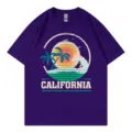 Vintage California surf graphic print short sleeve purple crewneck t-shirt casual women top - Purple