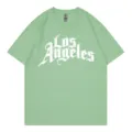 Casual green short sleeve t-shirt with stylish Los Angeles graphic print for women summer wear - Bean Green