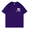 Purple short sleeve cotton t-shirt with palm tree graphic and comfortable round neck style. - S / Tops / Purple