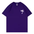 Purple short sleeve t-shirt with white palm tree graphic on chest, casual loose fit round neck. - S / Tops / Purple