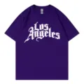 Purple short sleeve t-shirt for women men casual graphic tee Los Angeles printed top - Purple