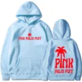 Sweat à capuche bleu clair homme femme casual streetwear imprimé palmier mode tendance - S / Hauts / Bleu Clair