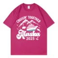 Lässiges Kurzarm-T-Shirt mit Alaska-Kreuzfahrt-Grafik, bequeme Sommerbekleidung für den Alltag. - S / Oberteile / Fuchsia