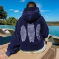 Γυναικείο vintage μοβ oversized φούτερ με κεντημένες σανίδες του σερφ στην πλάτη - S / Tops / Ναυτικό μπλε