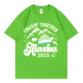Grünes Kurzarm T-Shirt mit Alaska Kreuzfahrt Reise Motiv Druck für Damen und Herren Urlaub - S / Oberteile / Obstgrün 1