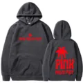 Sweat à capuche gris foncé avec motif de palmier rouge à l'avant et à l'arrière, manches longues. - S / Hauts / Gris foncé
