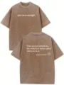 Maglietta a maniche corte in cotone lavato vintage ampio con stampa di lettere donna. - S (Consigliato 105-125 Jin) / Top / Caffè Scuro 1
