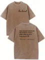 T-shirt vintage in cotone lavato a maniche corte con stampa, top streetwear casual e ampio. - S (Consigliato 105-125 Jin) / Top / Caffè Scuro 3