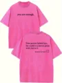 Maglietta a maniche corte in cotone lavato vintage rosa da donna con stampa ispiratrice. - Taglia S / Top / Rosso Rosa-2