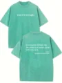 Maglietta a maniche corte in cotone lavato in stile americano con stampa di citazione donna. - Taglia S / Top / Verde Acqua 1