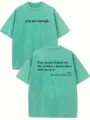 T-shirt manica corta oversize in cotone lavato vintage con stampa di lettere stimolanti. - Taglia S / Top / Verde Acqua 2