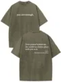 Maglietta oversize vintage lavata in cotone 100% a maniche corte con stampa a lettere. - Taglia S / Top / Verde Militare 1