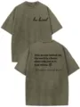 T-Shirt Maniche Corte Cotone Lavato Vintage Kaki Be Kind Stampa Schiena Casual Top - S (Consigliato 105-125 Jin) / Top / Verde Militare 3