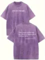 Maglietta oversize in cotone viola lavato vintage con stampa ispiratrice da donna - S (Consigliato 105-125 Jin) / Top / Viola Chiaro 1