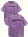 T-shirt a maniche corte in cotone lavato largo americano, maglietta viola vintage traspirante. - S (Consigliato 105-125 Jin) / Top / Viola Chiaro 2