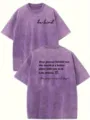 Maglietta in cotone viola lavaggio vintage a maniche corte con stampa ispiratrice. - Taglia S / Top / Viola Chiaro 3