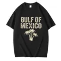 Schwarzes Baumwoll Kurzarm T-Shirt mit Rundhalsausschnitt und Golf von Mexiko Retro-Print. - S / Oberteile / Schwarz