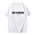 Unisex casual katoenen t-shirt met korte mouwen en Golf van Mexico grafische print. - S / Tops / Wit