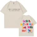 Lässiges Baumwoll Rundhals Kurzarm T-Shirt mit inspirierendem Zitat Druck für Damen und Herren - Beige