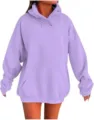 Oversized Μωβ Φούτερ με Κουκούλα Γυναικείο, Casual Μπλούζα με Πτώση Ώμου και Τσέπη - Λεβάντα