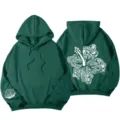 Dunkelgrüner Y2k Oversized Kapuzenpullover Damen mit Muschel Print und Rückendruck. - S / Oberteile / Dunkelgrün