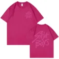 Hot pink oversized short sleeve t-shirt for men and women with bold front and back print. - Rose Red