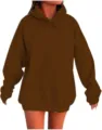 Γυναικείο Oversized Φούτερ με Κουκούλα Μακρυμάνικο Μονόχρωμο Casual Φθινόπωρο Top - Καφέ