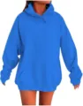 Casual γυναικείο φούτερ με κουκούλα oversize σε έντονο μπλε χρώμα με πεσμένους ώμους. - Μπλε της Λίμνης