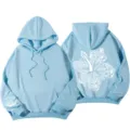 Damen hellblaue Oversized Blumen Grafik Kapuzenpullover Y2k Schulter Sweatshirt - S / Oberteile / Hellblau (312)