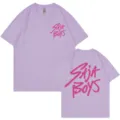 Oversized purple graphic print t-shirt for men and women, casual short sleeve streetwear top. - Lavender