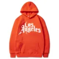 Πορτοκαλί φούτερ με κουκούλα Los Angeles, φαρδύ streetwear hip-hop στυλ για γυναίκες. - Πορτοκαλί