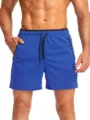 Men's running sports shorts quick dry fitness gym workout beach wear with zipper pockets. - S / Bottoms / Sapphire Blue