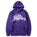 Μωβ φούτερ με κουκούλα με στάμπες Los Angeles casual streetwear πουλόβερ για γυναίκες - Μωβ