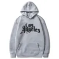 Γκρι φούτερ με κουκούλα Los Angeles γυναικείο, χαλαρό hip hop στυλ με τσέπη μέγεθος M - Ανοιχτό γκρι