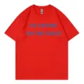 Red cotton short sleeve t-shirt for men and women with chest text print casual top - Red 317