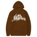 Καφέ φούτερ με κουκούλα Los Angeles για γυναίκες, χαλαρό casual streetwear hip hop στυλ. - Καφέ