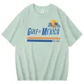 T-shirt à manches courtes vert décontracté pour hommes et femmes avec imprimé vintage. - Vert Haricot