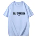 Lichtblauw katoenen ronde hals korte mouw t-shirt met Golf van Mexico 1569 opdruk hoofdaanzicht - Lichtblauw