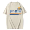 T-shirt en coton à manches courtes imprimé vintage Gulf of Mexico, haut ample d'été. - Beige