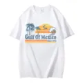 Maglietta classica in cotone bianco con stampa grafica vintage di palme del Golfo del Messico. - Taglia S / Top / Bianco