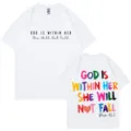 Klassisches weisses Baumwoll Kurzarm T-Shirt mit inspirierendem Zitatdruck vorne und hinten. - S / Oberteile / Weiß