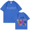 Blaues Baumwoll-Kurzarm-Grafik-T-Shirt für Damen und Herren, lässiger Rundhalsausschnitt. - S / Oberteile / Saphirblau