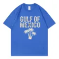 Lässiges blaues Baumwoll Kurzarm T-Shirt mit Golf von Mexiko Grafik Mustervorderseite. - S / Oberteile / Saphirblau