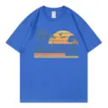 Maglietta grafica blu Gulf of Mexico, puro cotone casual girocollo manica corta top. - Taglia S / Top / Blu zaffiro
