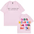Rosa Baumwoll Kurzarm T-Shirt mit Glaubenszitat Druck vorne und hinten Freizeit Oberteil - Rosa
