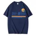 T-shirt manches courtes homme en coton bleu marine avec imprimé rétro plage du Golfe du Mexique. - S / Hauts / Bleu marine