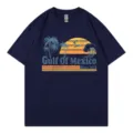 Classica t-shirt girocollo blu scuro con grafica vintage retrò del Golfo del Messico. - Taglia S / Top / Blu navy