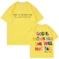 Lässiges gelbes Baumwoll-Kurzarm-T-Shirt mit inspirierendem Grafikdruck für Damen und Herren. - Gelb