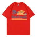 Κόκκινο βαμβακερό κοντομάνικο T-shirt με vintage γραφική στάμπα του Κόλπου του Μεξικού. - S / Tops / Κόκκινο