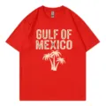 Men women red cotton short sleeve t-shirt with Gulf of Mexico palm tree graphic print casual. - S / Tops / Red (317)